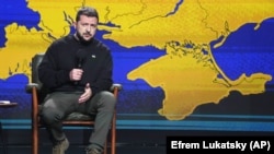 Президент України Володимир Зеленський під час підсумкової пресконференції у Києві, 19 грудня 2023 року