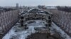 Зруйнований Драматичний театр у окупованому Росією Маріуполі, лютий 2024 року