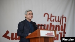 Armenia -- President and presidential candidate Serzh Sargsian campaigns in Syiunik, 23Jan2013.