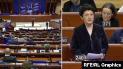 Camera plenară a APCE (stânga); Tea Tsulukiani, șefa delegației Georgiei (dreapta)