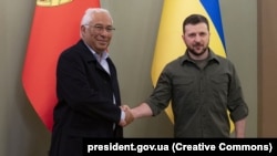 Președintele ucrainean Volodimir Zelenski la o întâlnire la Kiev cu premierul portughez Antonio Costa, 21 mai 2022