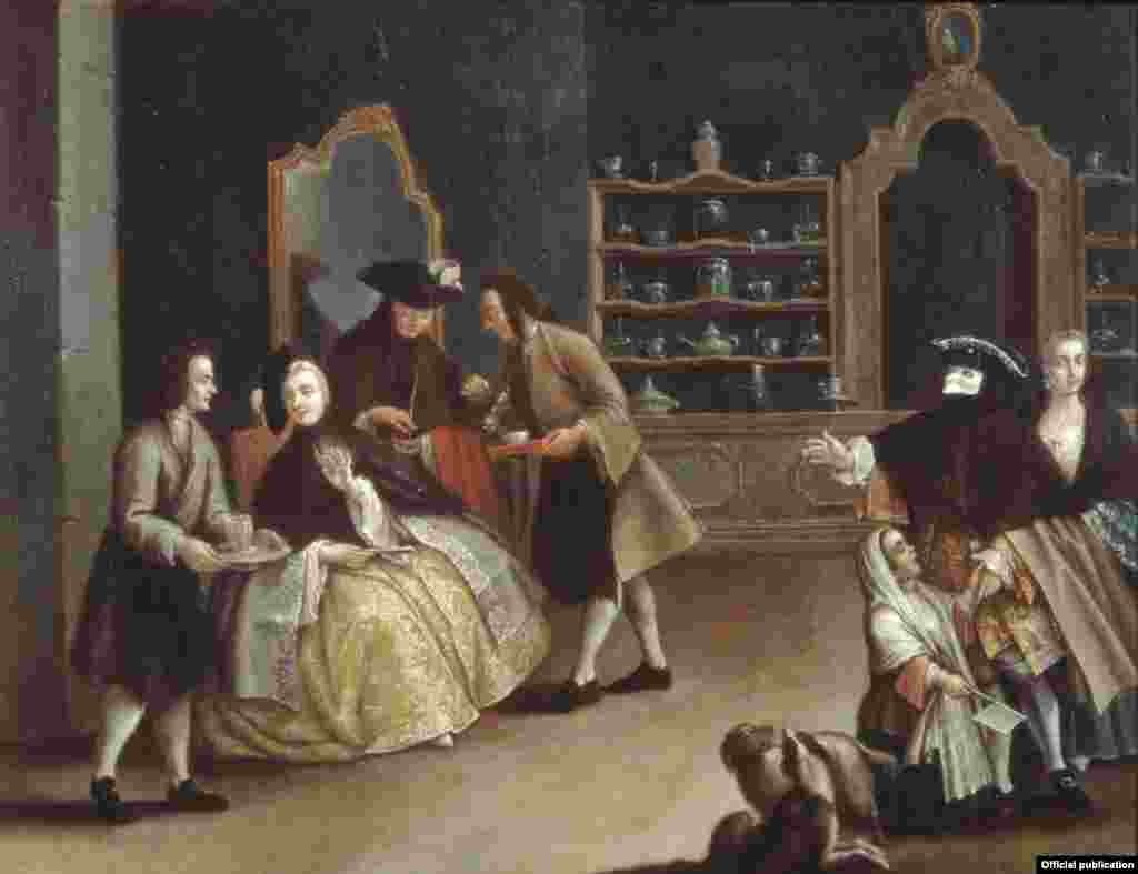 Magazinul de cafea - tablou de Pietro Longhi, cca 1750-70 (Vicenza, Gallerie d'Italia - Palazzo Leoni Montanari).