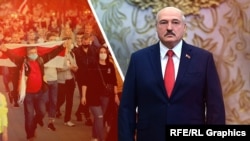 Колаж: Лукашенко на інавгурації і протестувальники (Білорусь, протести, лукашенко, інавгурація)