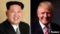 Лідер Північної Кореї Кім Чен Ин (ліворуч) та президент США Дональд Трамп (праворуч)