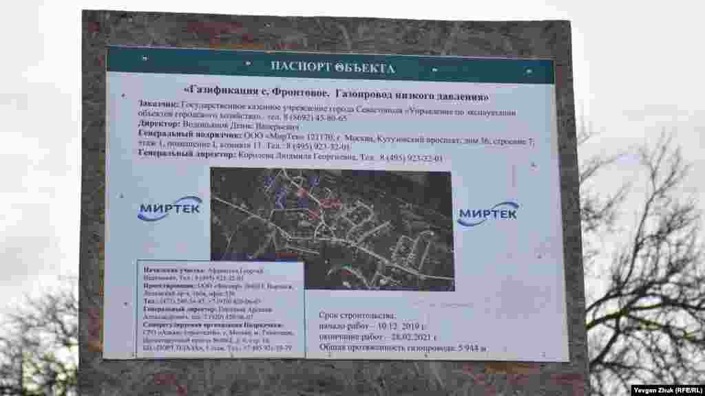 Паспорт об'єкта з газифікації села Фронтове