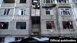 Nagorno Karabakh - A residential building in Spetanakert damaged by shelling, October 2, 2020.